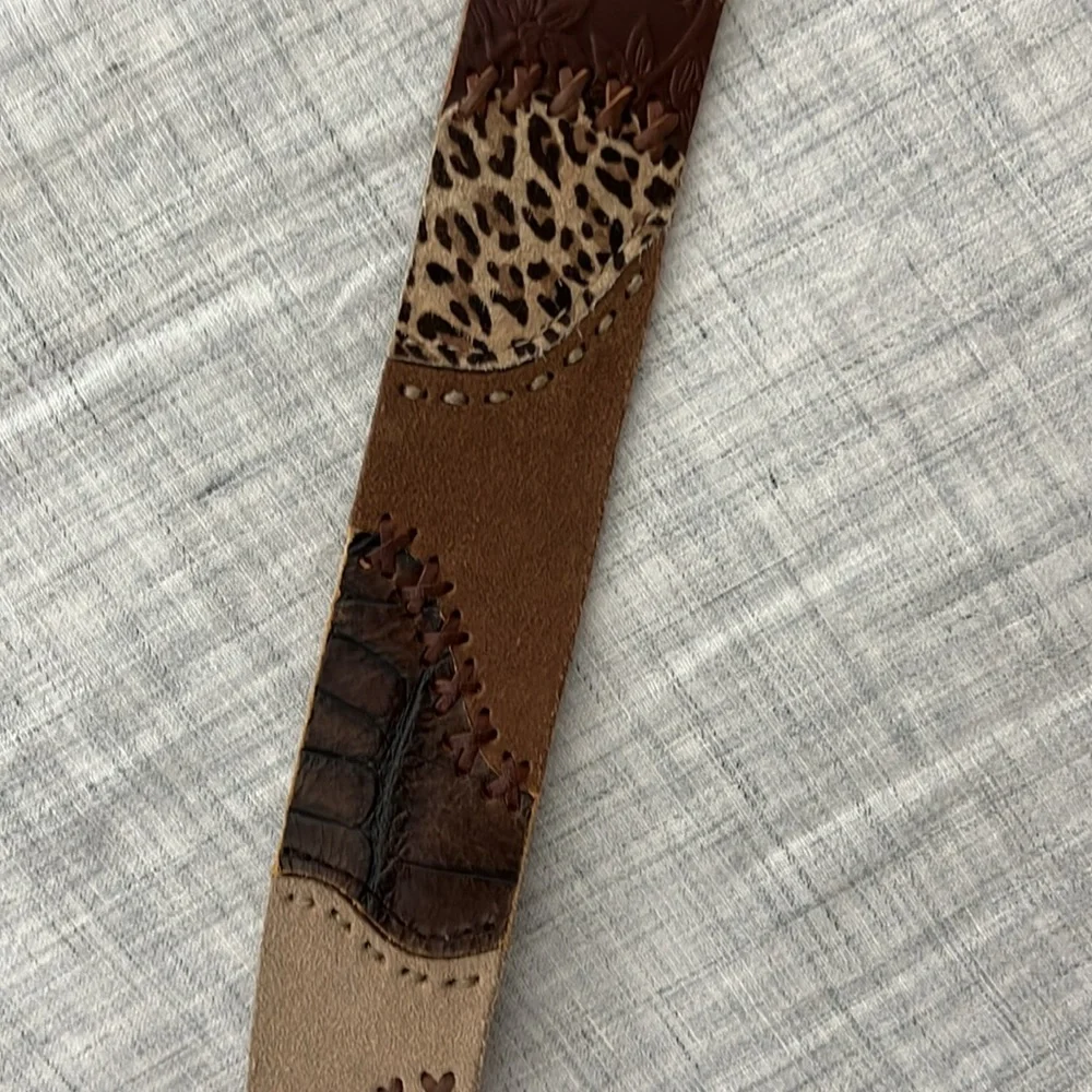 Vintage Y2K Fossil suede and leather patch belt with animal print